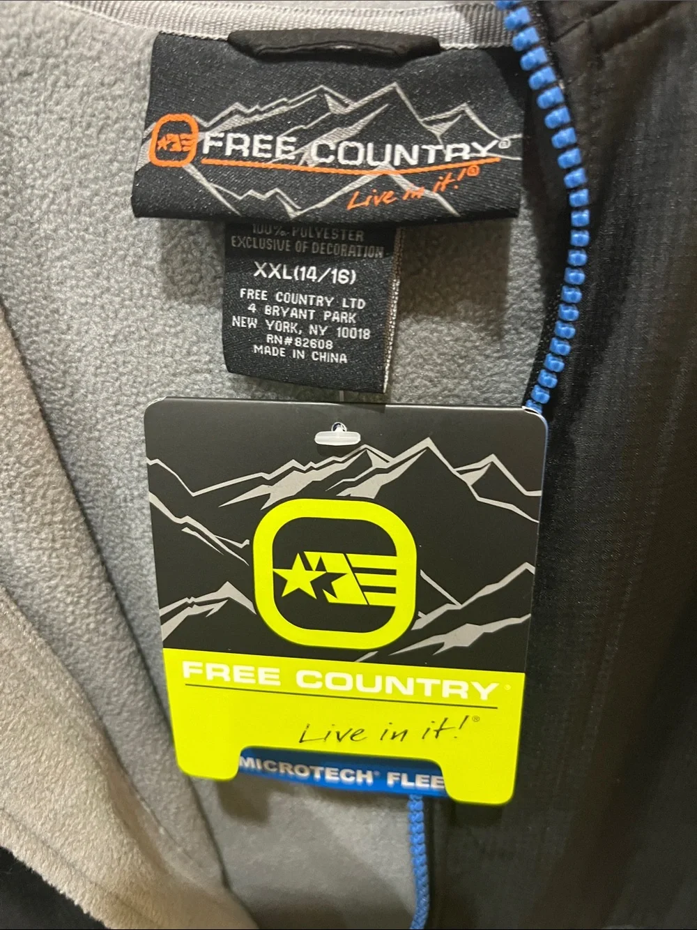 Free Country Gray & Black Fleece Zip Hoodie with Blue Trim